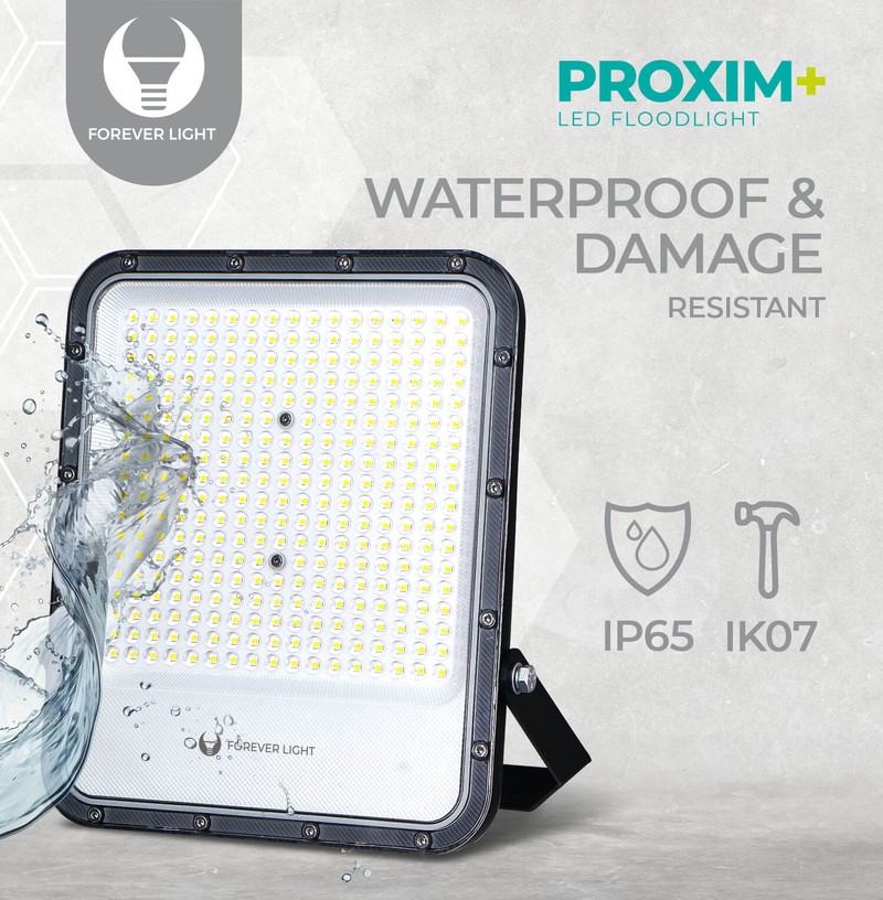 Proiector LED Proxim+ 30W 6500K 4500lm 230V IP65 Forever, dimensiuni 135 x 28 x 152mm, cablu 30cm, Negru