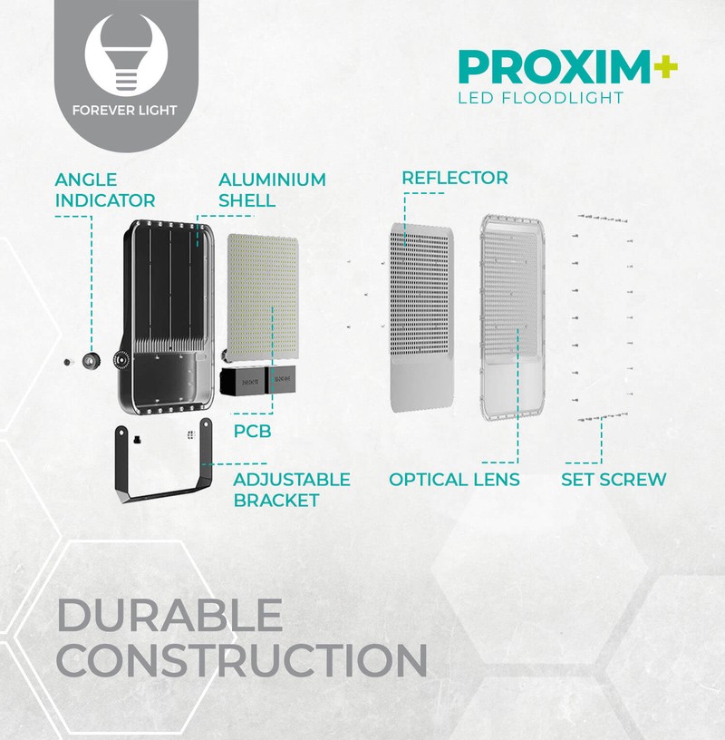 Proiector LED Proxim+ 30W 6500K 4500lm 230V IP65 Forever, dimensiuni 135 x 28 x 152mm, cablu 30cm, Negru