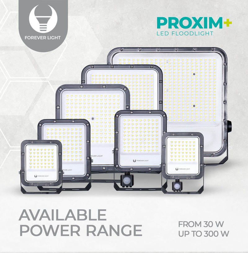 Proiector LED Proxim+ 200W 6500K 30000lm 230V IP65 Forever, cablu 40cm, dimensiuni 257 x 34 x 302mm, Negru