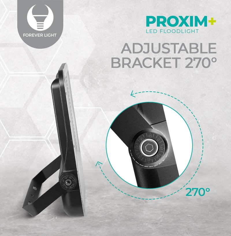 Proiector LED Proxim+ 200W 6500K 30000lm 230V IP65 Forever, cablu 40cm, dimensiuni 257 x 34 x 302mm, Negru