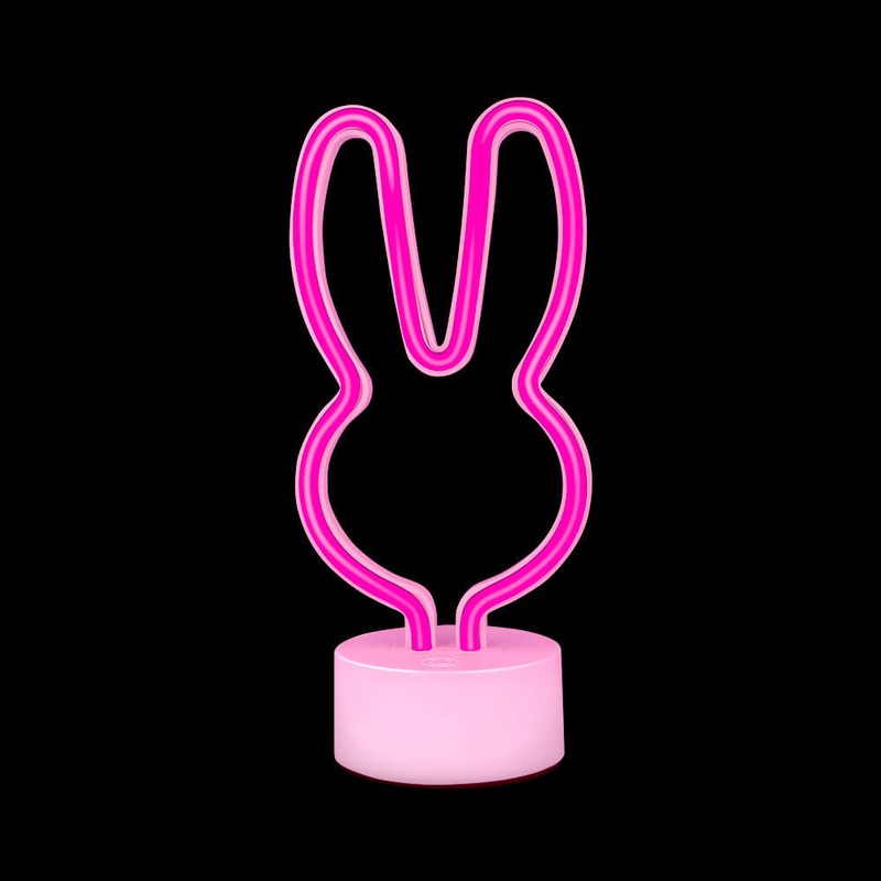 Neon LED cu suport Forever Light, Rabbit, dimensiuni 85 x 110 x 240mm, cablu USB cu lungimea 2m, alimentare USB sau 3xAA, roz