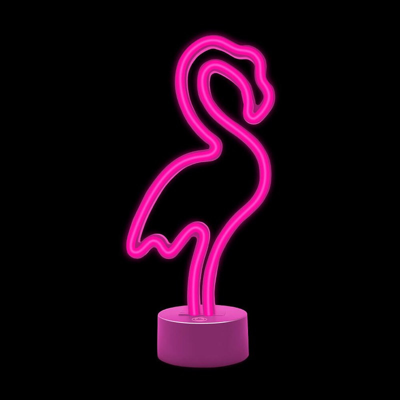 Neon LED cu suport Forever Light, Flamingo, dimensiuni 85 x 110 x 240mm, cablu USB cu lungimea 2m, alimenatre USB sau 3xAA, roz