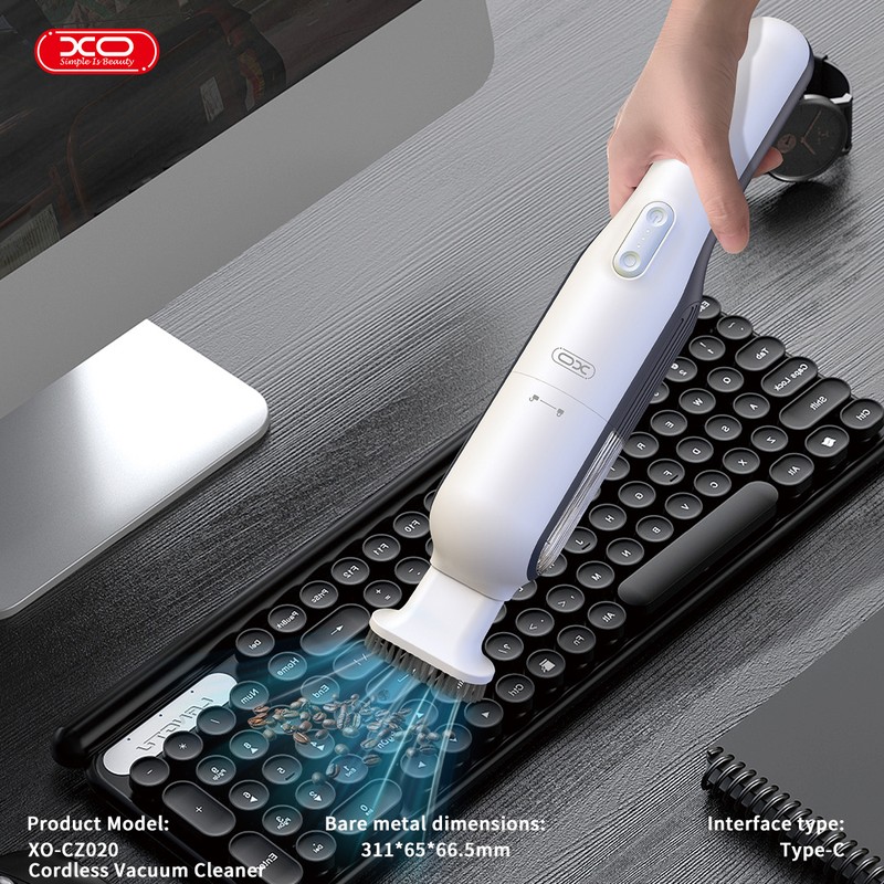 Aspirator pentru masina XO car CZ020 wireless 65W 6.7Kpa, 5000 mAh, cu accesorii, interfata USB-C, Alb