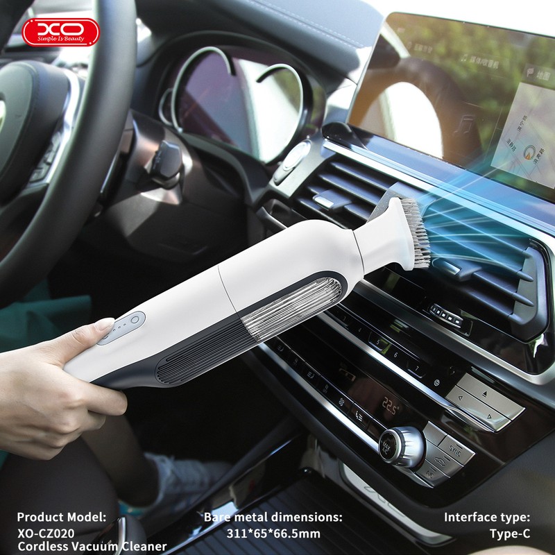 Aspirator pentru masina XO car CZ020 wireless 65W 6.7Kpa, 5000 mAh, cu accesorii, interfata USB-C, Alb