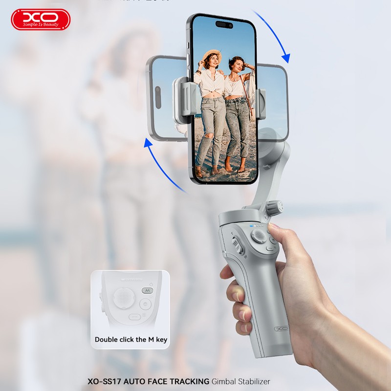 Gimbal selfie stick XO gimbal Bluetooth v.5.2 tripod SS17, auto face tracking, stabilizator, Gri