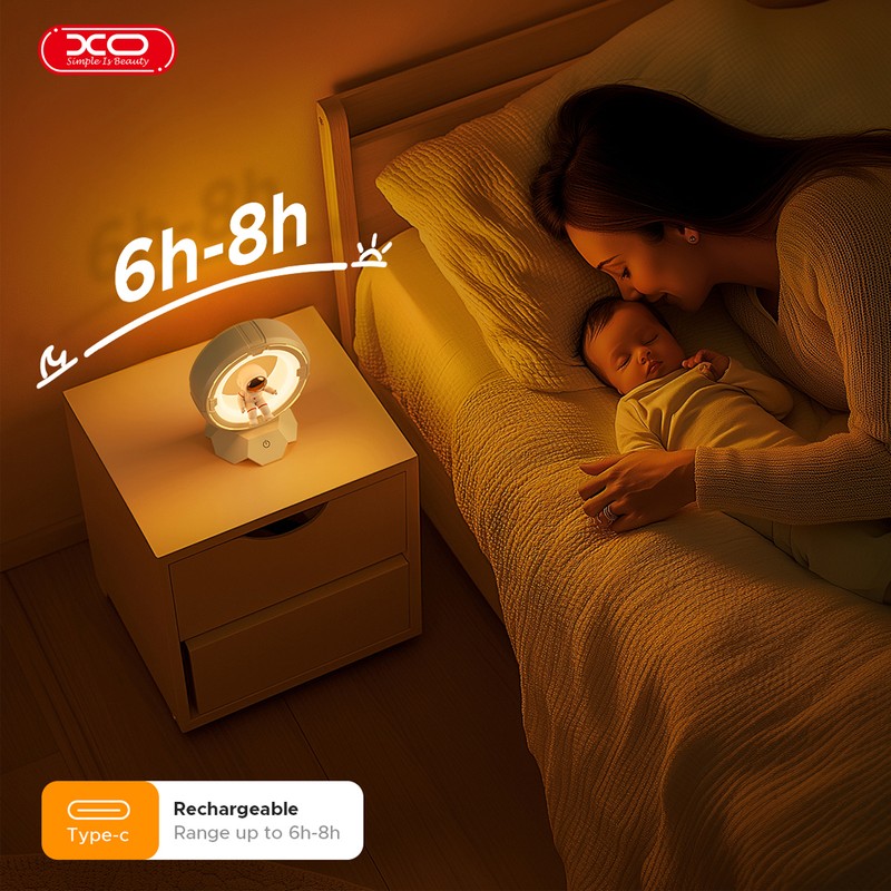 Lampa LED XO astronaut OZ12, acumulator 1200 mAh, port USB-C, lumina alba cu temperatura reglabila 3000K - 5000K, alba