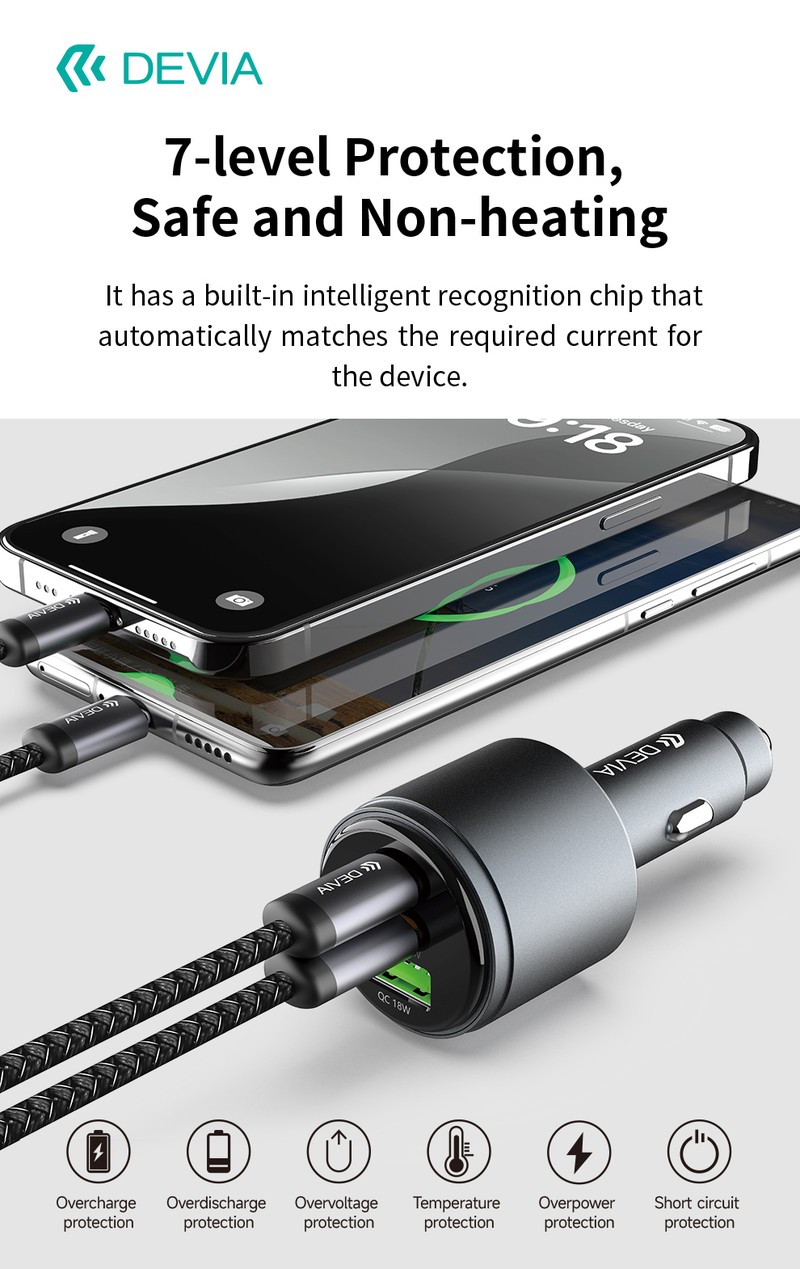 Incarcator auto Devia, PD QC 116 W, 1x USB + 2x USB-C, negru