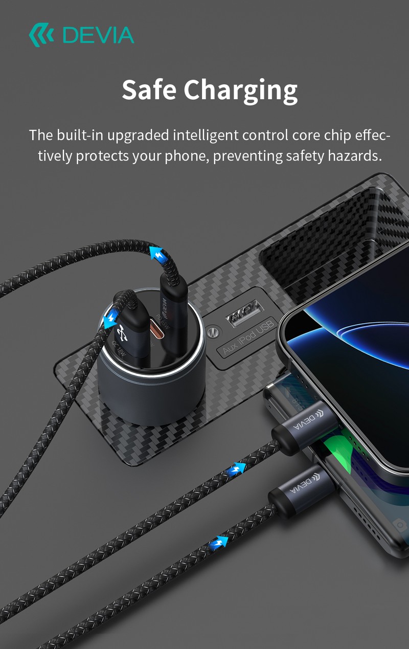 Incarcator auto Devia, PD QC 116 W, 1x USB + 2x USB-C, negru