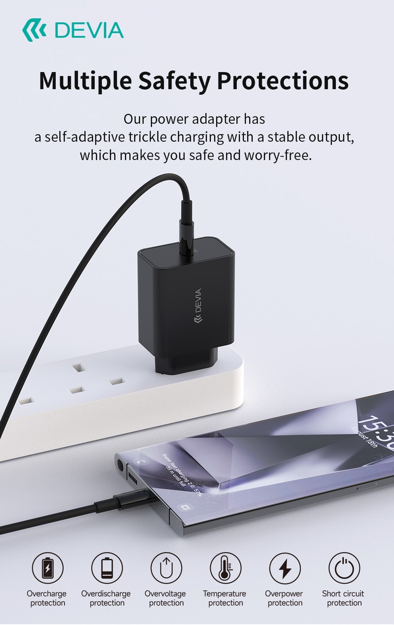 Incarcator Devia, PD 45 W, 3A, 1x USB-C, dimensiuni 82x45x28 mm, negru