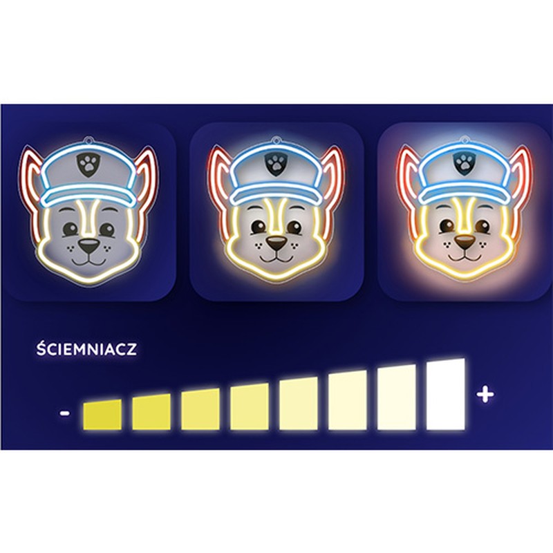 Neon LED pe plexiglas Psi Patrol, Paw Patrol Chase, dimensiuni 40 x 40cm, cablu USB cu lungime 1.5m