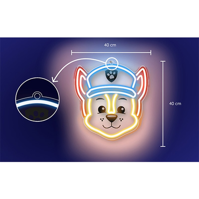 Neon LED pe plexiglas Psi Patrol, Paw Patrol Chase, dimensiuni 40 x 40cm, cablu USB cu lungime 1.5m
