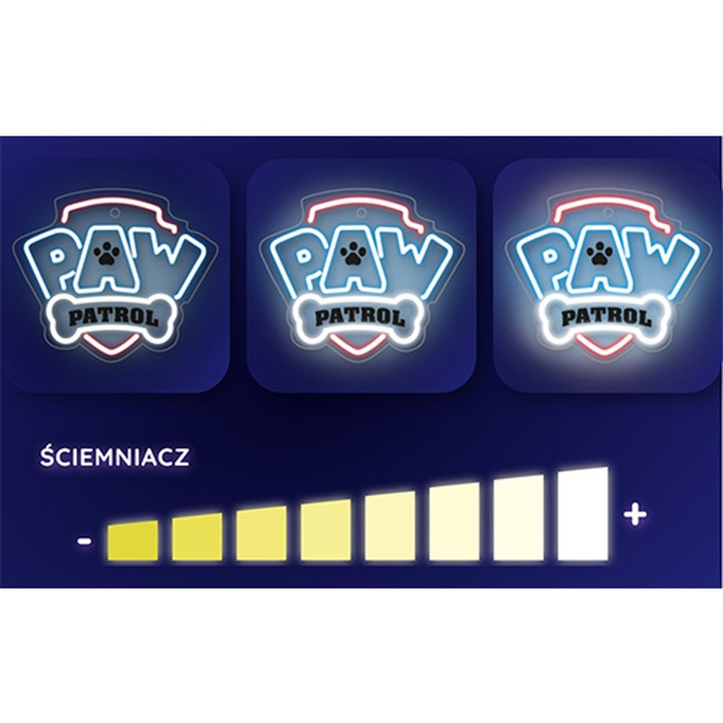 Neon LED pe plexiglas Psi Patrol, Paw Patrol Logo, dimensiuni 40 x 40cm, cablu USB cu lungime 1.5m