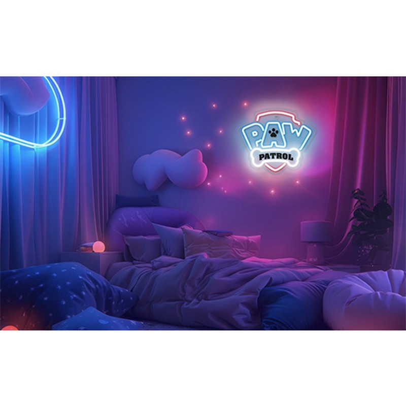 Neon LED pe plexiglas Psi Patrol, Paw Patrol Logo, dimensiuni 40 x 40cm, cablu USB cu lungime 1.5m