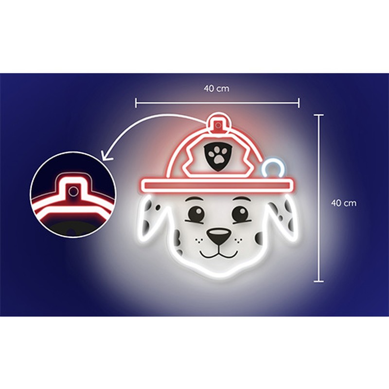 Neon LED pe plexiglas Psi Patrol, Paw Patrol Marshall, dimensiuni 40 x 40cm, cablu USB cu lungime 1.5m