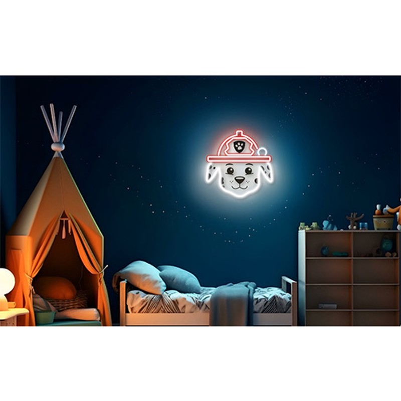 Neon LED pe plexiglas Psi Patrol, Paw Patrol Marshall, dimensiuni 40 x 40cm, cablu USB cu lungime 1.5m