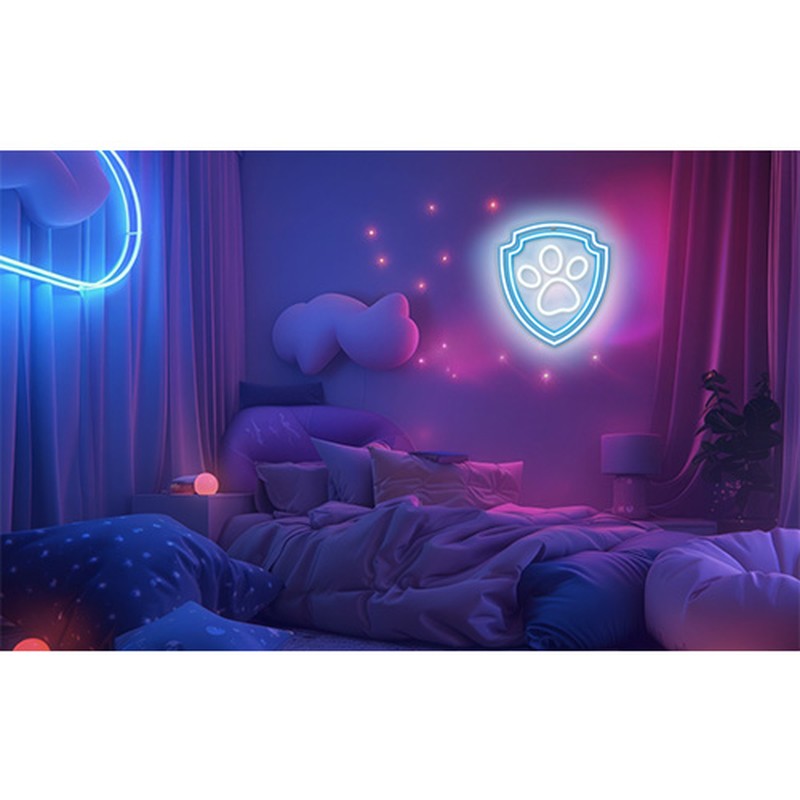 Neon LED pe plexiglas Psi Patrol, Paw Patrol Paw, dimensiuni 40 x 40cm, cablu USB cu lungime 1.5m