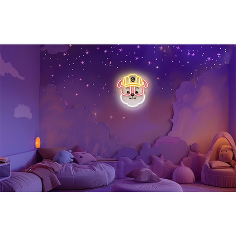 Neon LED pe plexiglas Psi Patrol, Paw Patrol Rubble, dimensiuni 40 x 40 cm, cablu USB cu lungime 1.5m