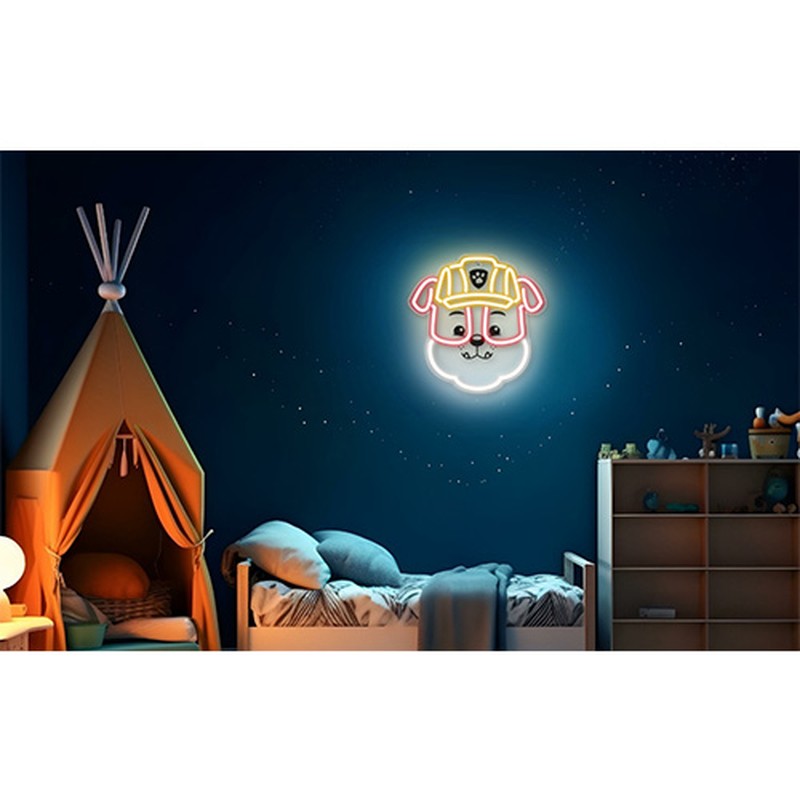 Neon LED pe plexiglas Psi Patrol, Paw Patrol Rubble, dimensiuni 40 x 40 cm, cablu USB cu lungime 1.5m