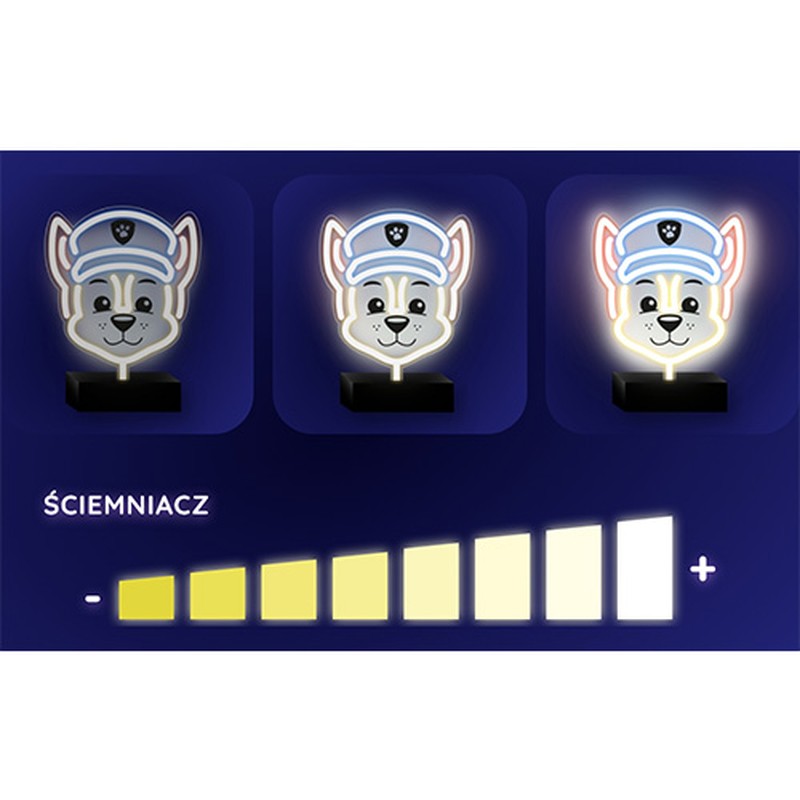 Neon LED cu suport Psi Patrol, Paw Patrol Chase, dimensiuni 25 x 25cm, cablu USB cu lungimea 1.5m