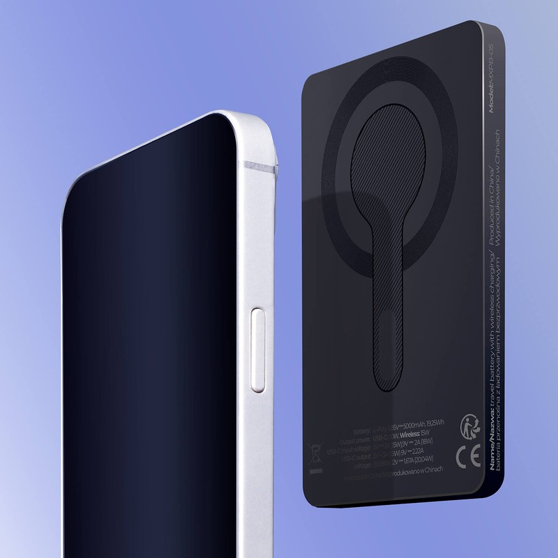 Power bank Maxlife wireless MXPB-05 20W PD 5000 mAh, intrare 5 V - 3 A/ 9 V - 2 A, Li-Poly, DC 5V/3A, 9V/2,22A, 12V/1,67A, USB-C, Negru