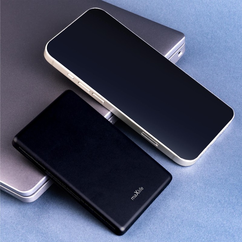 Power bank Maxlife wireless MXPB-05 20W PD 5000 mAh, intrare 5 V - 3 A/ 9 V - 2 A, Li-Poly, DC 5V/3A, 9V/2,22A, 12V/1,67A, USB-C, Negru