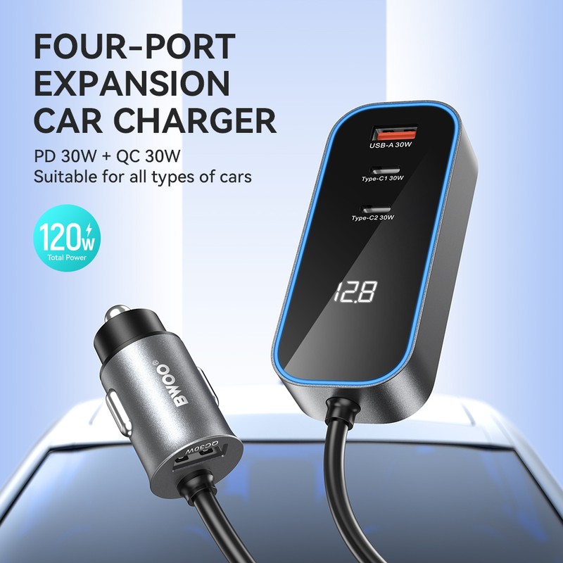 Incarcator auto BWOO CC107, PD 30 W, 1x USB-C, cablu 1.5m, negru