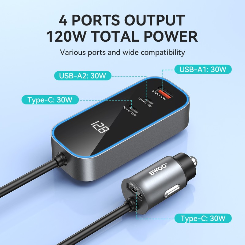 Incarcator auto BWOO CC107, PD 30 W, 1x USB-C, cablu 1.5m, negru