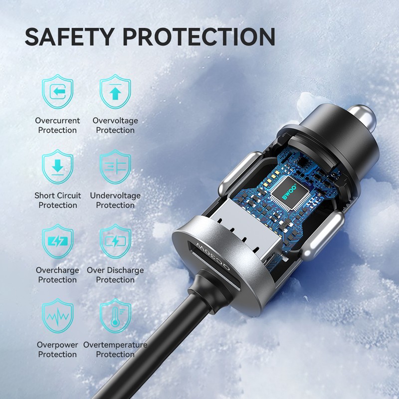 Incarcator auto BWOO CC107, PD 30 W, 1x USB-C, cablu 1.5m, negru