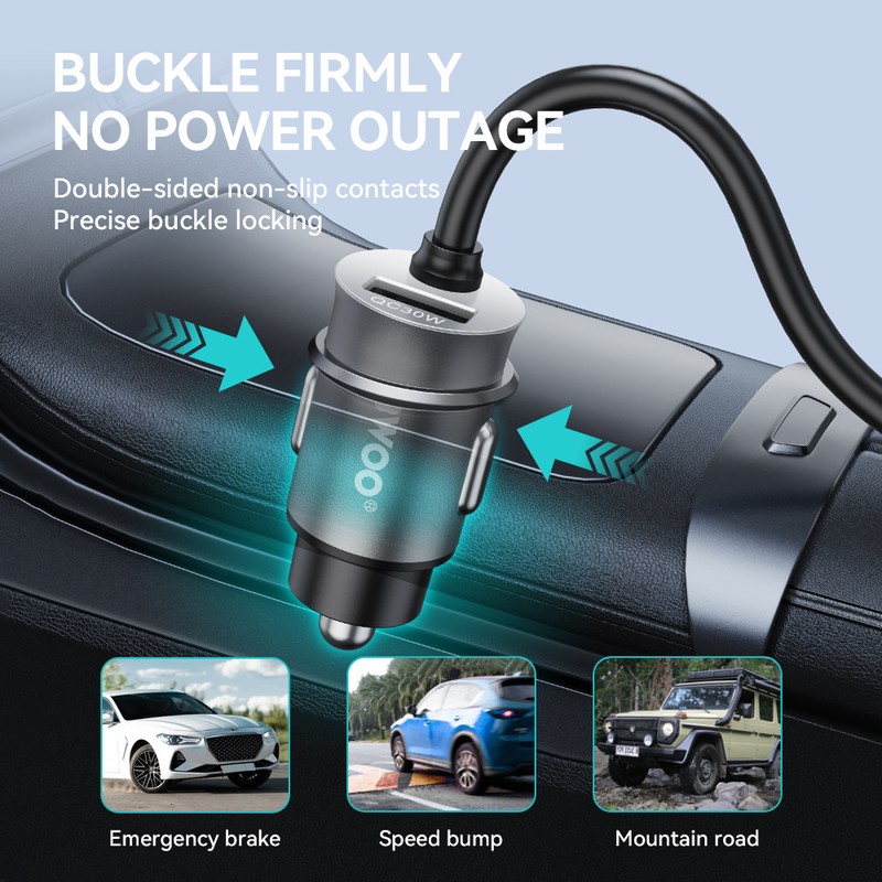Incarcator auto BWOO CC107, PD 30 W, 1x USB-C, cablu 1.5m, negru