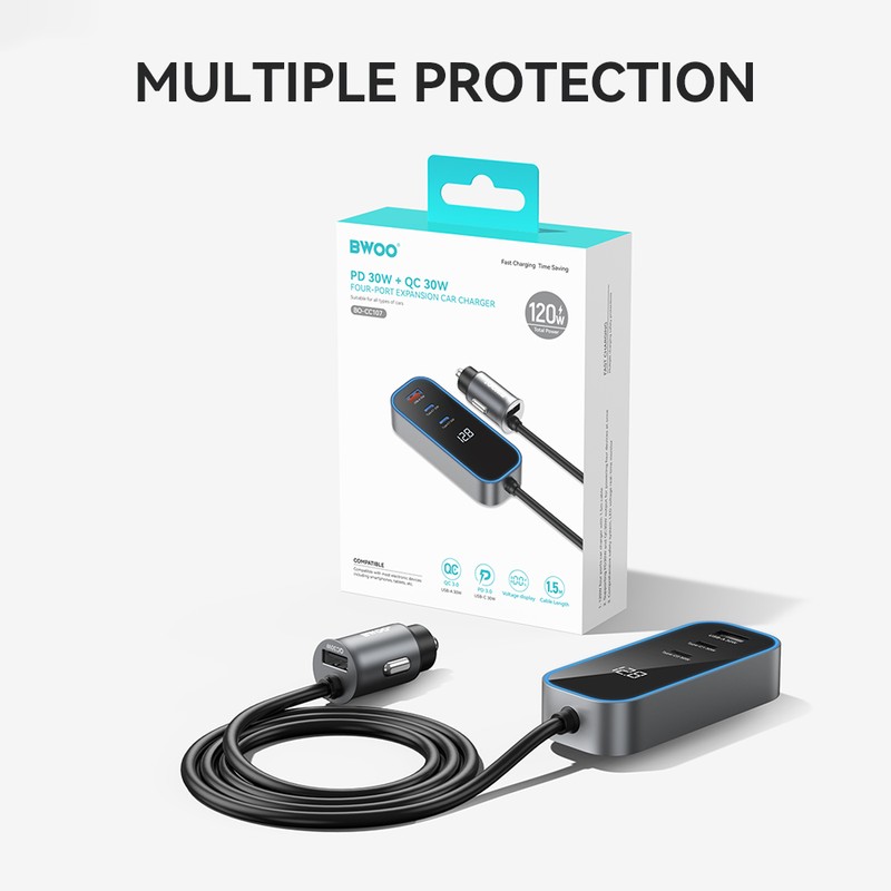 Incarcator auto BWOO CC107, PD 30 W, 1x USB-C, cablu 1.5m, negru