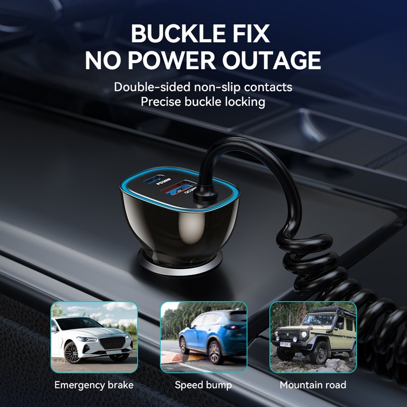 Incarcator auto BWOO CC96C, PD 30 W, 1x USB-C + 1x USB, cablu 1.5m, gri