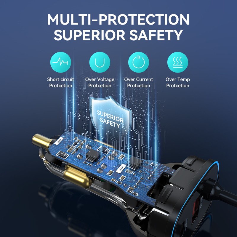 Incarcator auto BWOO CC96L, PD 30 W, 1x USB-C + 1x USB, cablu 1.5m, gri