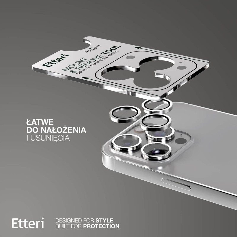 Folie protectie camera pentru iPhone 15, 9H, Etteri, protectie lentila, strat oleofob, strat anti-reflector, Negru