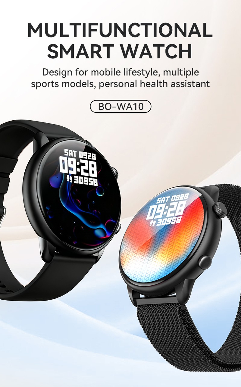 Smartwatch BWOO WA-10, AMOLED 1.32 inch, negru, IP68, incarcare 2 h, ecran 1,32 inch, Amoled 1,32 inch 466x466 pix, 280 mAh, bluetooth v.5.3
