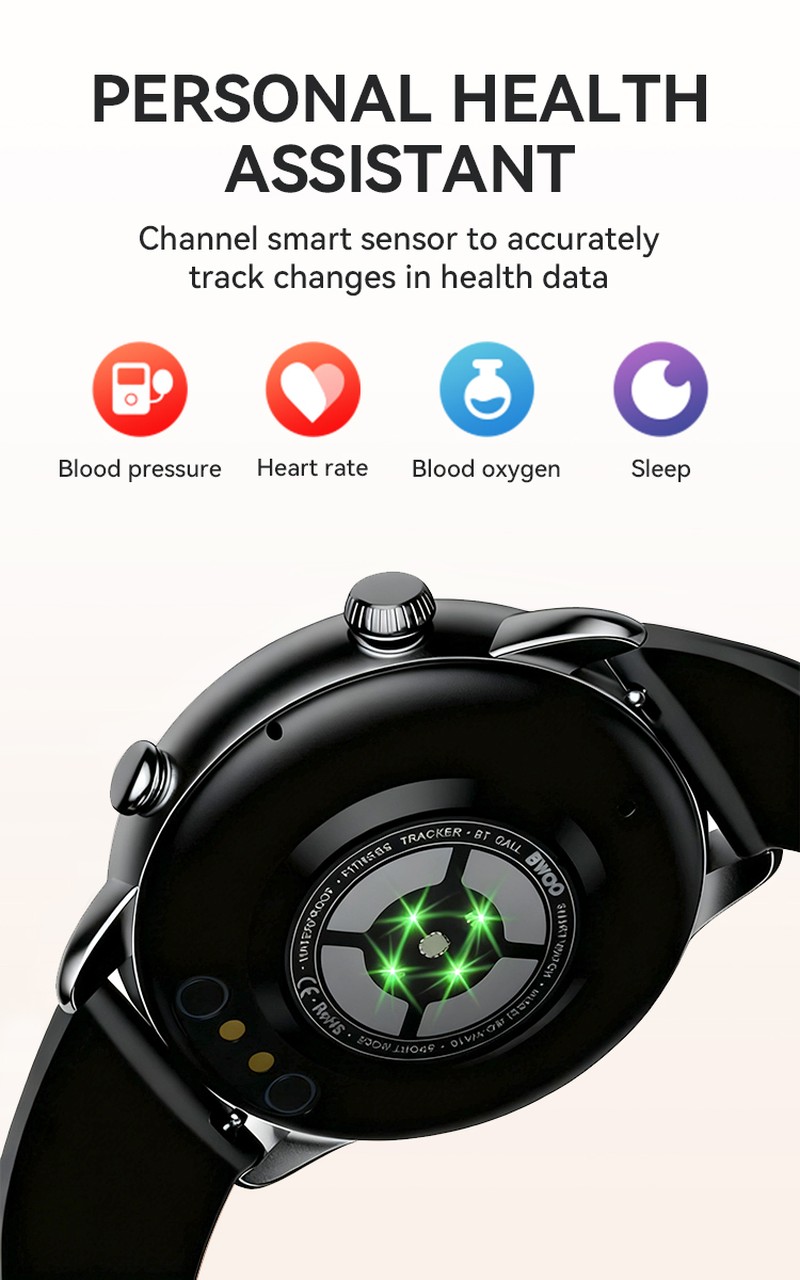 Smartwatch BWOO WA-10, AMOLED 1.32 inch, negru, IP68, incarcare 2 h, ecran 1,32 inch, Amoled 1,32 inch 466x466 pix, 280 mAh, bluetooth v.5.3