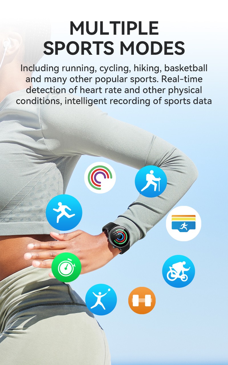 Smartwatch BWOO WA-10, AMOLED 1.32 inch, negru, IP68, incarcare 2 h, ecran 1,32 inch, Amoled 1,32 inch 466x466 pix, 280 mAh, bluetooth v.5.3