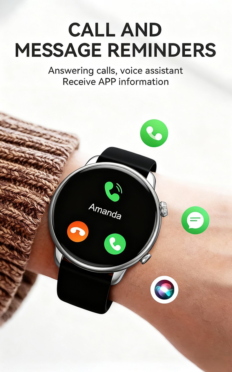 Smartwatch BWOO WA-10, AMOLED 1.32 inch, negru, IP68, incarcare 2 h, ecran 1,32 inch, Amoled 1,32 inch 466x466 pix, 280 mAh, bluetooth v.5.3