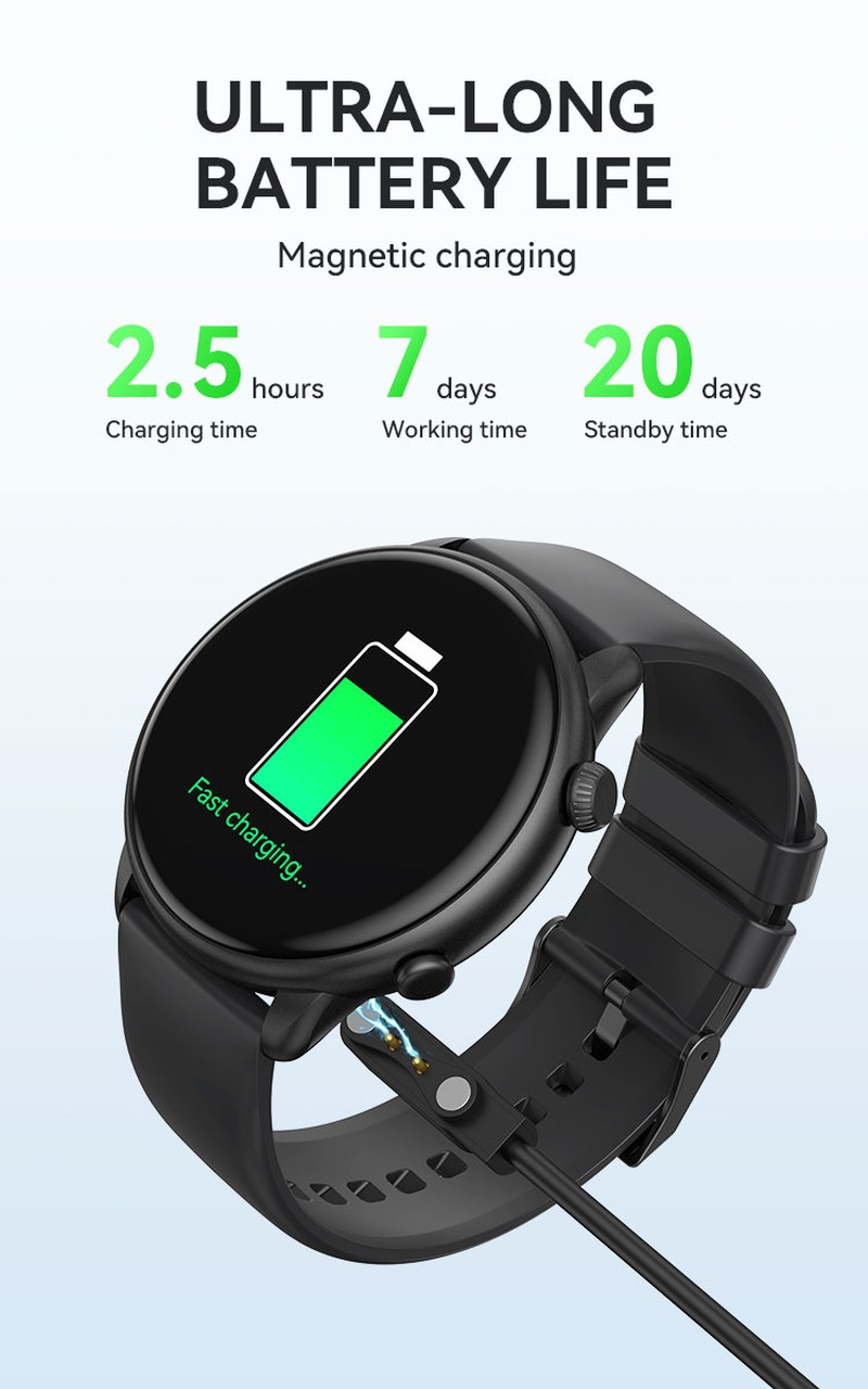 Smartwatch BWOO WA-10, AMOLED 1.32 inch, negru, IP68, incarcare 2 h, ecran 1,32 inch, Amoled 1,32 inch 466x466 pix, 280 mAh, bluetooth v.5.3