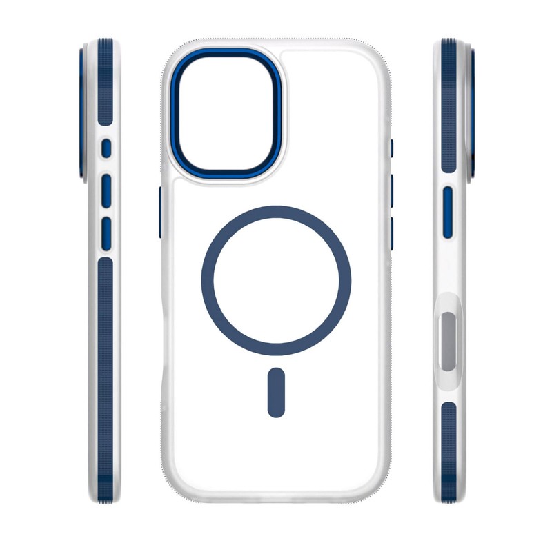 Husa Etteri Icy Mag pentru iPhone 17 Pro, Carcasa magnetica, protectie telefonica, marginile antiderapante, buton metalic, TPU (poliuretan termoplastic), PC, Albastru