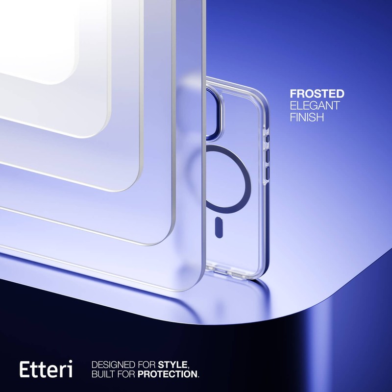 Husa Etteri Icy Mag pentru iPhone 17 Pro Max, Carcasa magnetica, protectie telefonica, marginile antiderapante, buton metalic, TPU (poliuretan termoplastic), PC, Albastru