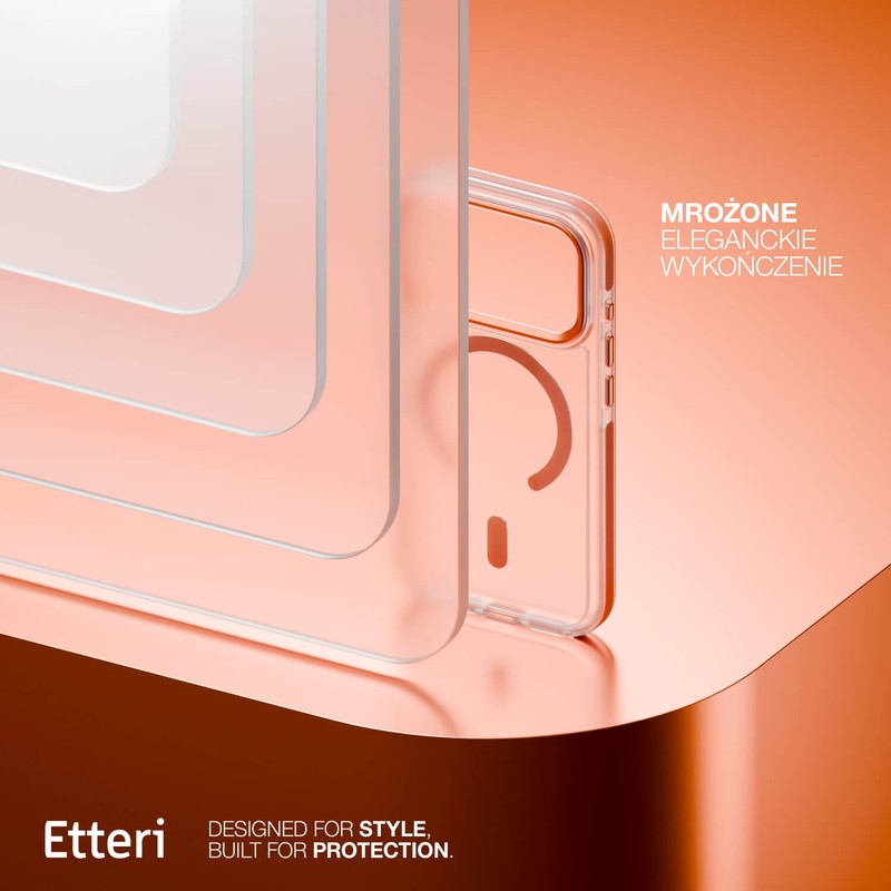 Husa Etteri Icy Mag pentru iPhone 17 Pro, Carcasa magnetica, protectie telefonica, marginile antiderapante, buton metalic, TPU (poliuretan termoplastic), PC, Portocaliu
