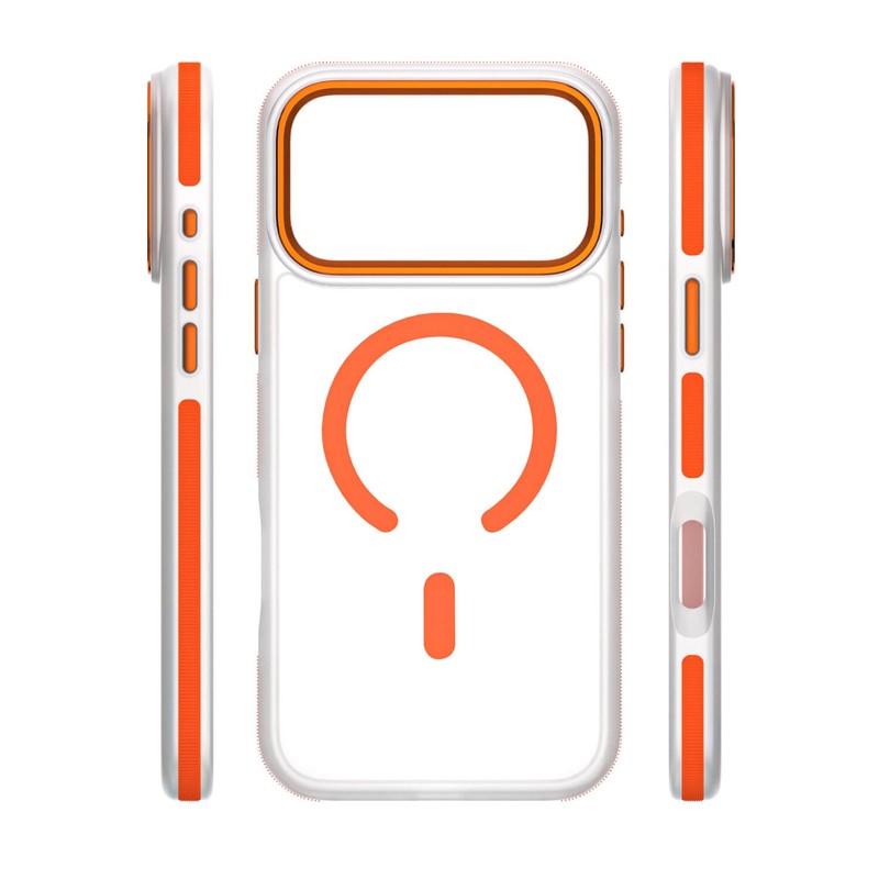Husa Etteri Icy Mag pentru iPhone 17 Pro Max, Carcasa magnetica, protectie telefonica, marginile antiderapante, buton metalic, TPU (poliuretan termoplastic), PC, Portocaliu