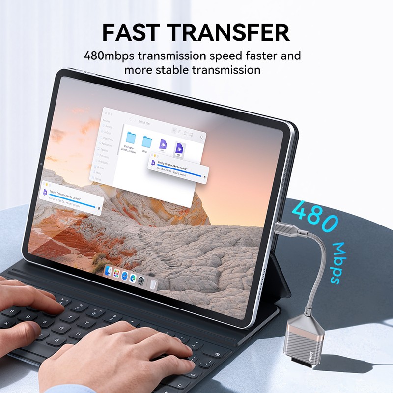 Cititor de carduri Bwoo BZ64, Adaptor Type C la card SD si microSD , cablu 0.2m, interfata USB 2.0, gri