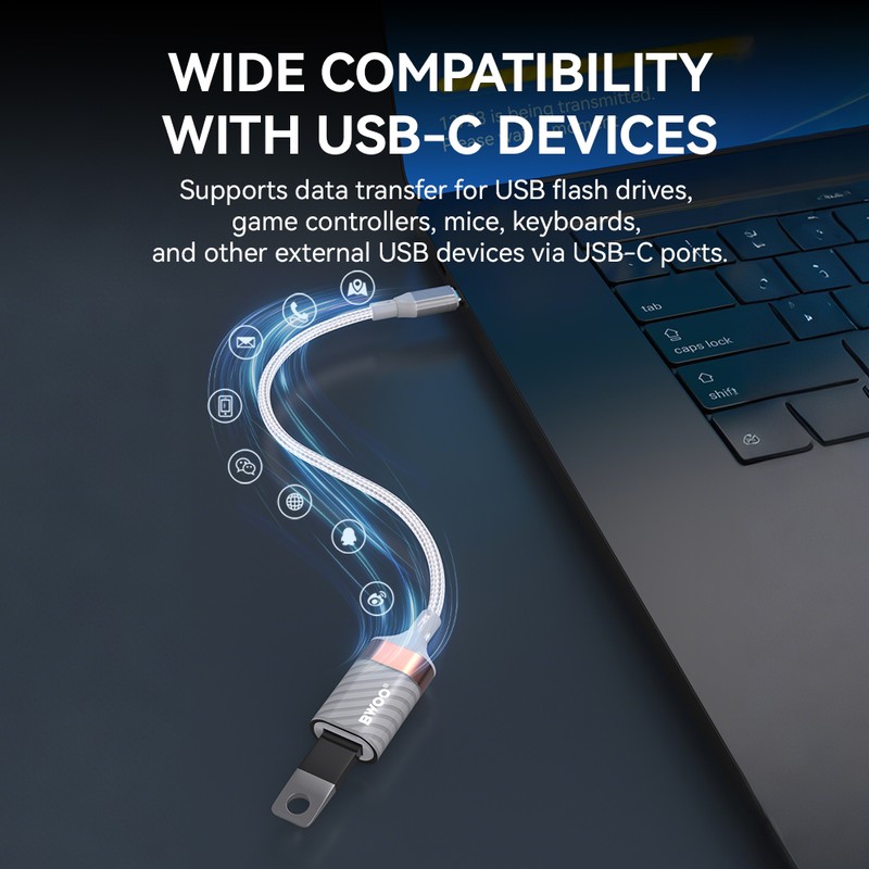 Adaptor OTG BWOO BZ70, tip Lightning la USB mama, cablu 0.18m cu invelis exterior nylon impletit, interfata USB 3.0, 5Gbps, gri