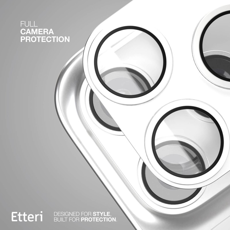 Folie protectie camera pentru iPhone 17 Pro, 9H, Etteri, Full Guard, Argintiu