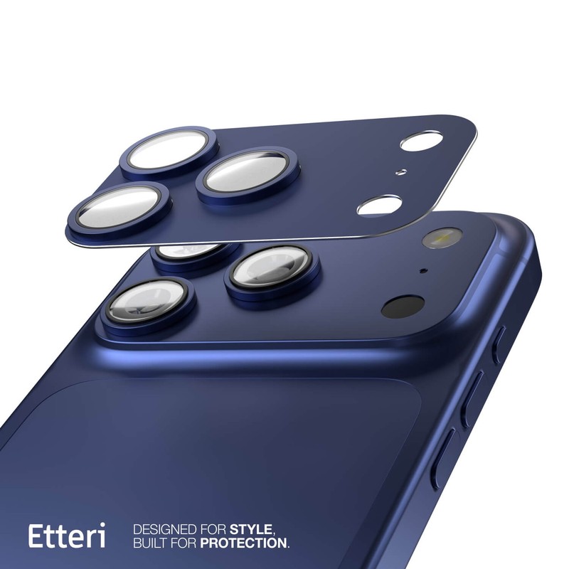 Folie protectie camera pentru iPhone 17 Pro Max, 9H, Etteri, Full Guard, Albastru