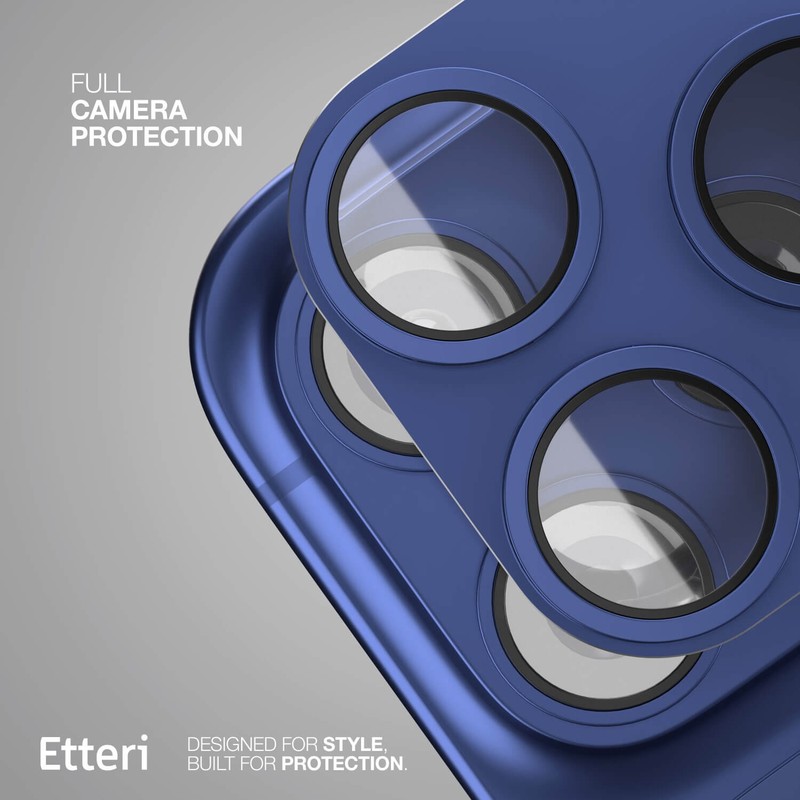 Folie protectie camera pentru iPhone 17 Pro Max, 9H, Etteri, Full Guard, Albastru