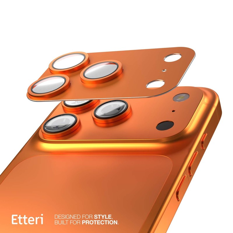 Folie protectie camera pentru iPhone 17 Pro Max, 9H, Etteri, Full Guard, Portocaliu