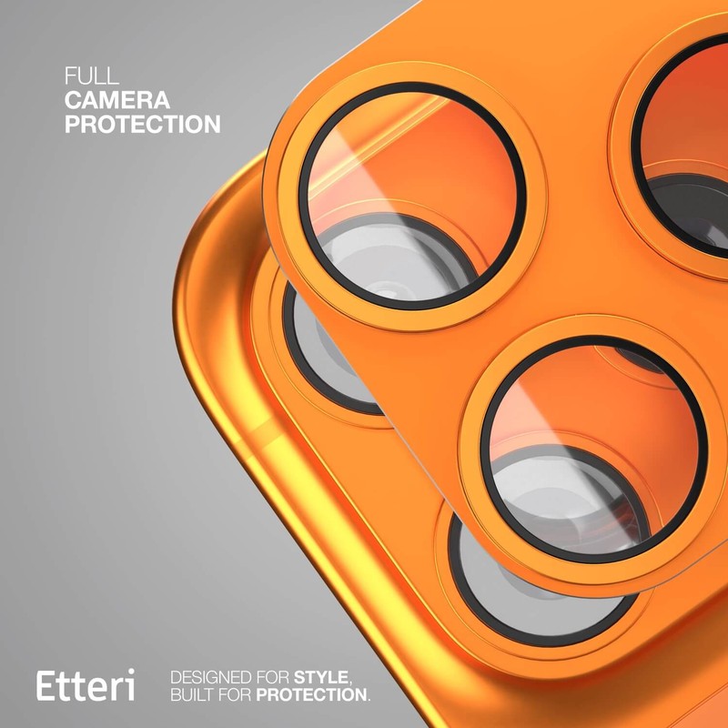 Folie protectie camera pentru iPhone 17 Pro Max, 9H, Etteri, Full Guard, Portocaliu