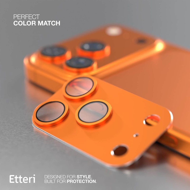 Folie protectie camera pentru iPhone 17 Pro Max, 9H, Etteri, Full Guard, Portocaliu